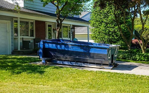 residential dumpsters can be placed on a driveway or lawn, but precautions need to be required to avoid damage to the property